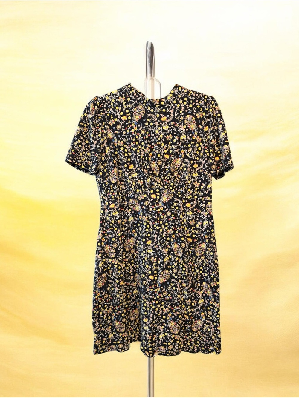 Boden Black Mini Dress with Yellow & Pink Floral Print